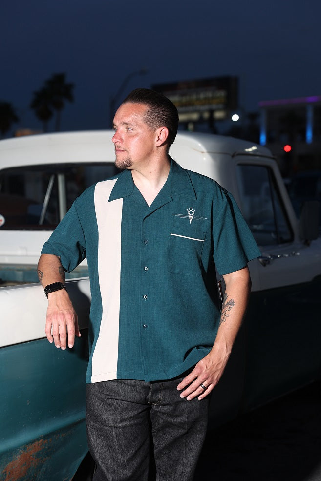 Shop V8 Classic Bowling Shirt in Teal/Stone | Steady Clothing